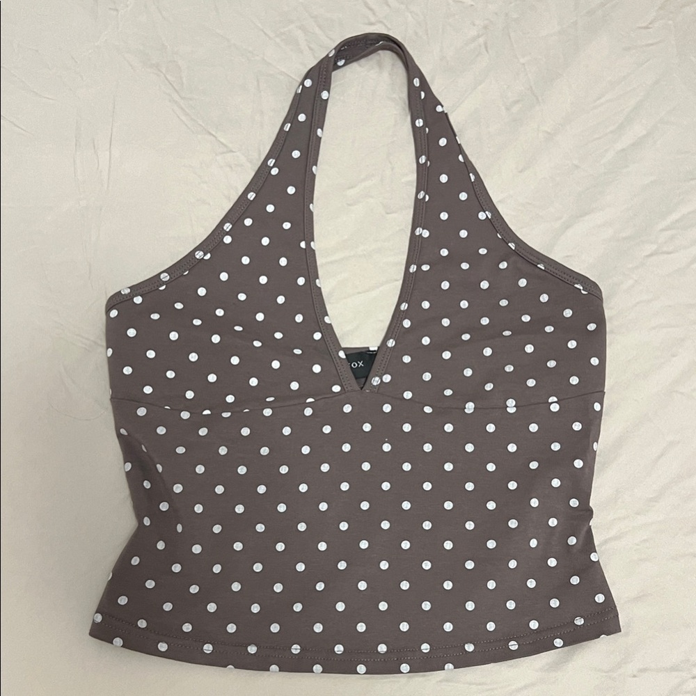 White Fox Brown Polka Dot Halter Top